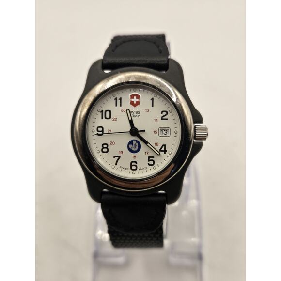 Vintage Swiss Army Victorinox Watch Women 32mm Silver Tone Date New Bat. 7" Band - Picture 1 of 8